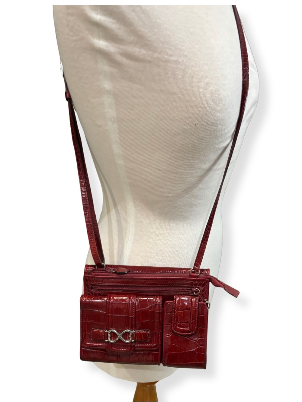 Vintage 90s Brighton Red Croc Leather Crossbody Organizer